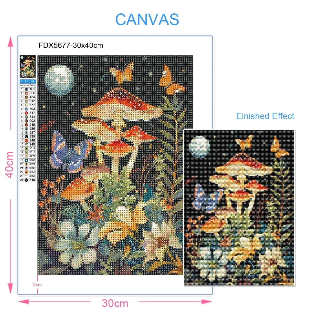 5D DIY Diamond Painting Kit Mushroom, Butterfly, Frog