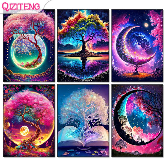5D DIY Diamond Painting Fantasy Moon Tree Landscape Full Round Drill