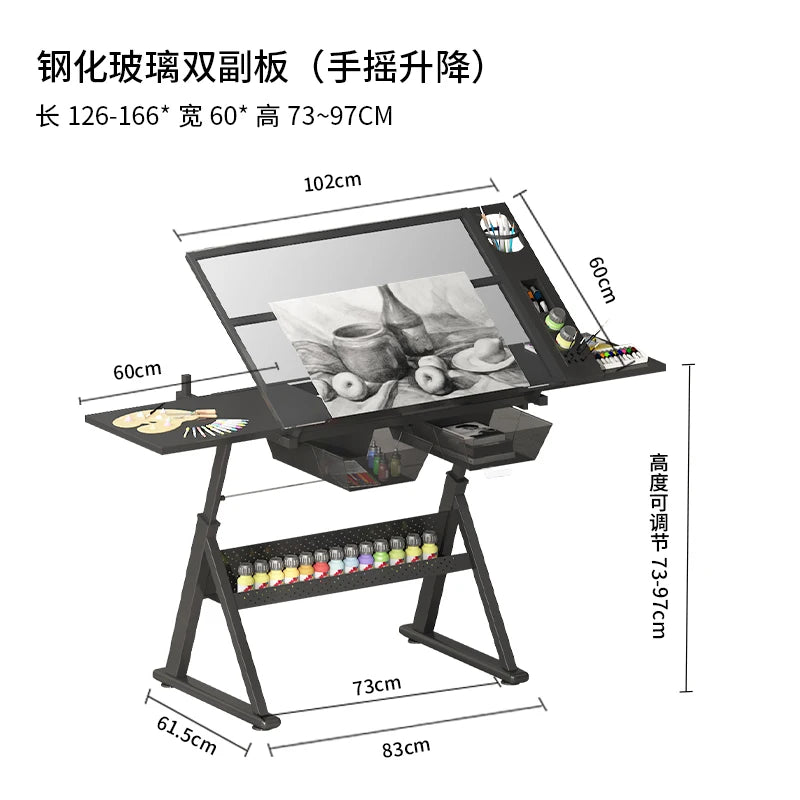 lmm Art Drawing Table Glass Adjustable Height Drawing Drafting Designer Desk