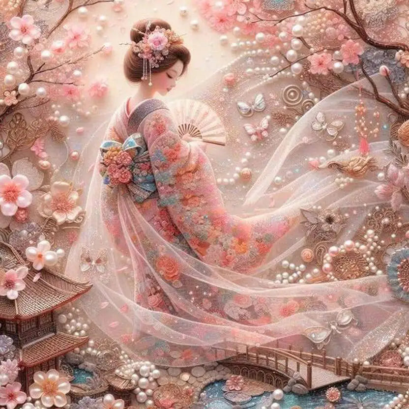 HUACAN Japanese Women, Cherry Blossom Flower, DIY Diamond Painting 5d Portrait Full Square / Round Drill