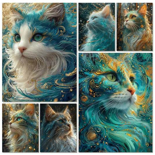 5D Blue Cat DIY Diamond Painting Full Round Mosaic