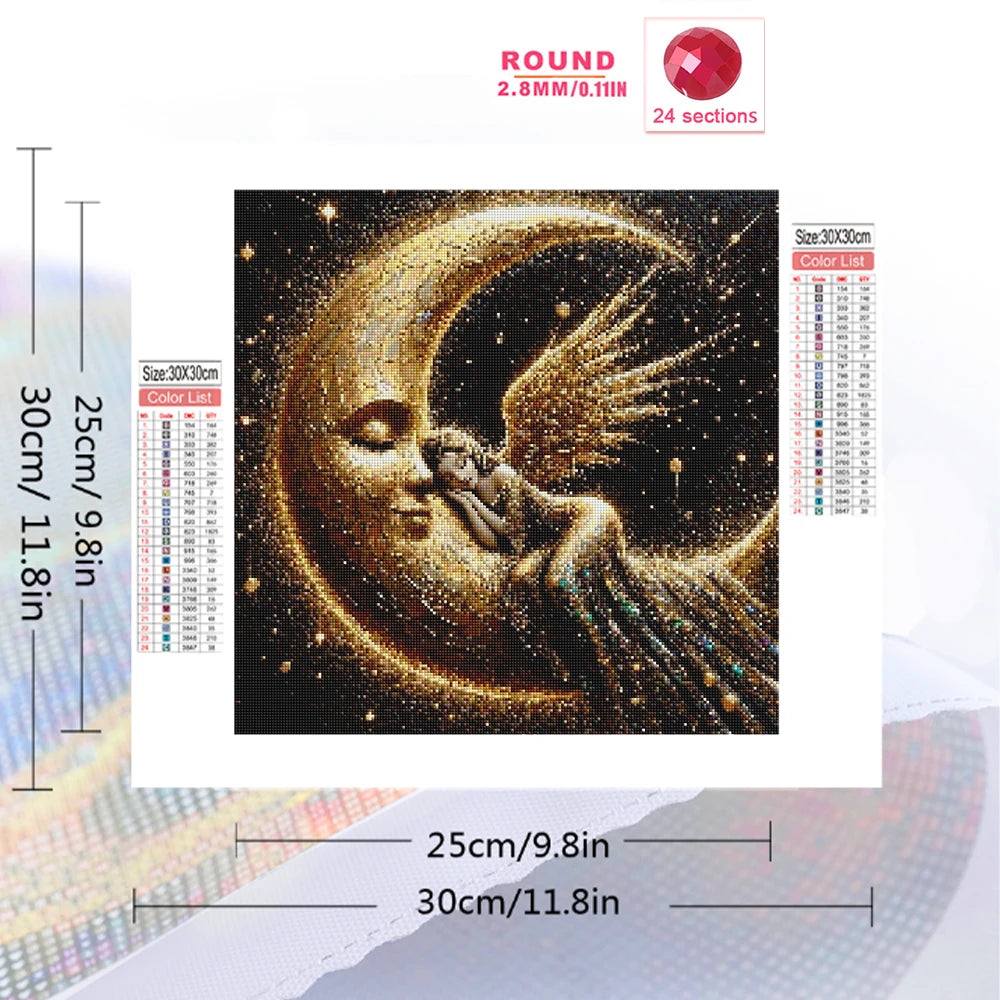 Girl Angel and Moon DIY Diamond Mosaic Square or Round