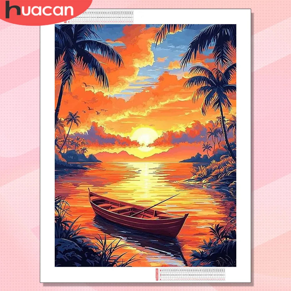 HUACAN Diamond Mosaic Boat Landscape Full Square / Round Drill