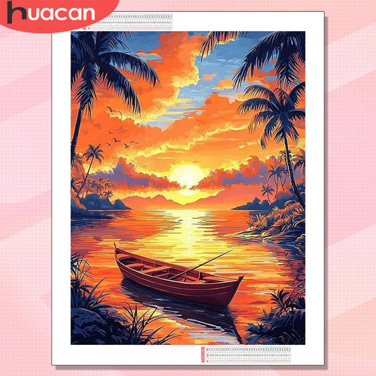 HUACAN Diamond Mosaic Boat Landscape Full Square / Round Drill