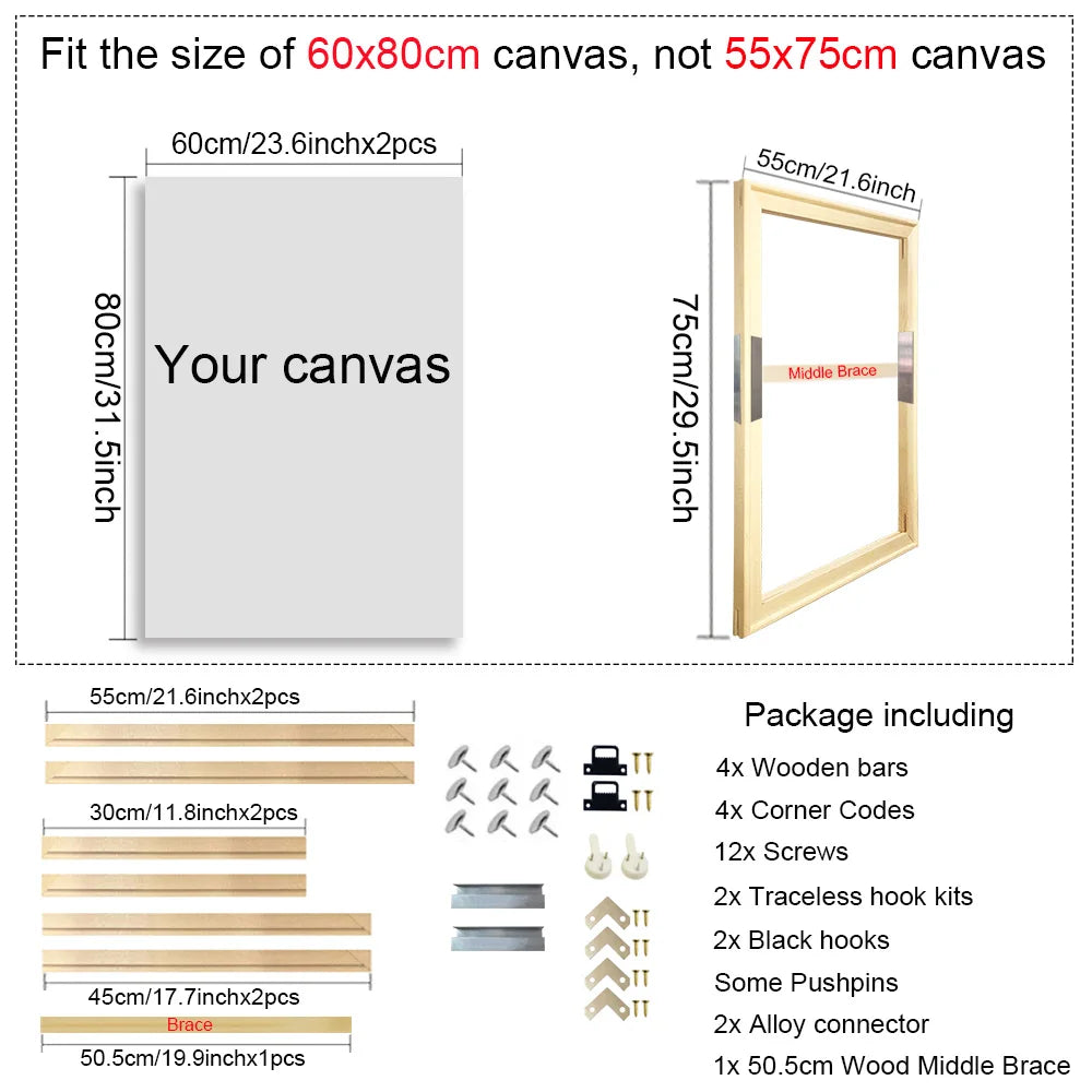 25 Sizes Solid Nature Pine Wood Frame For Canvas Prints, Easy To Assemble Diamond Painting Customized Wall Art Home Decor