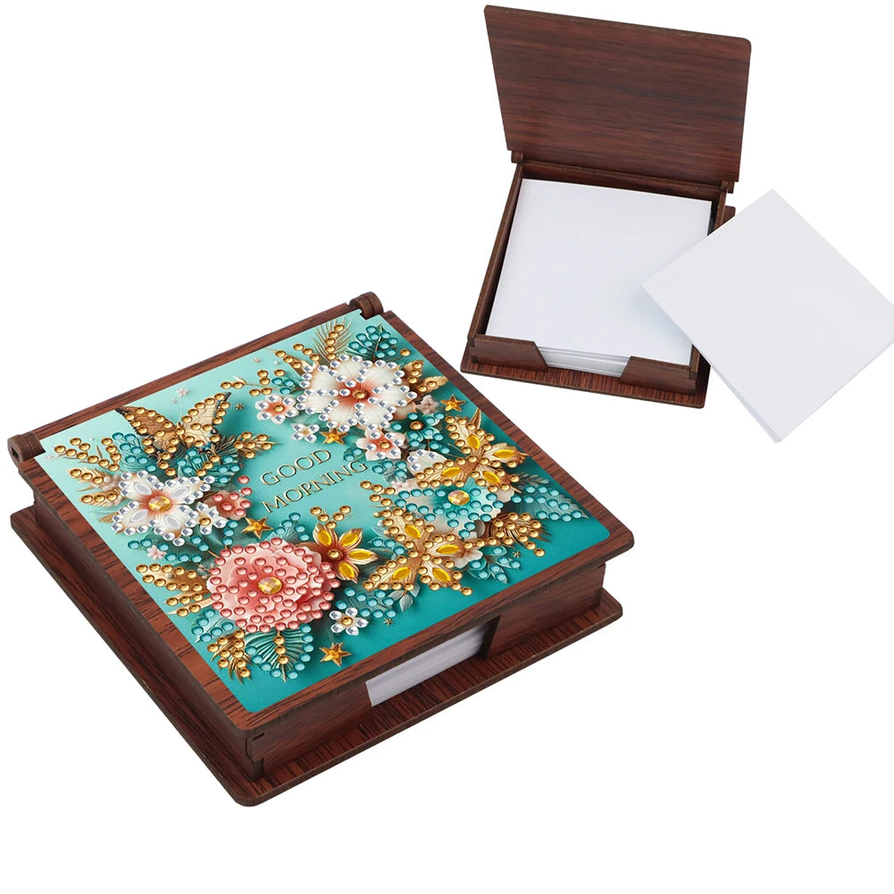 Wooden 5D Diamond Painting Kit Note Box With 160 Sheets Diamond Art Notebook Box For Home/ Office/ School Supplies