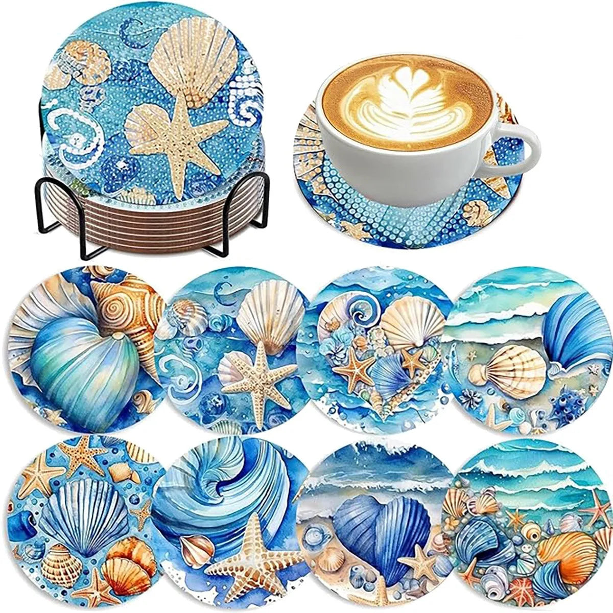 8-Piece Set of DIY Diamond Painting Coasters (With Holder)