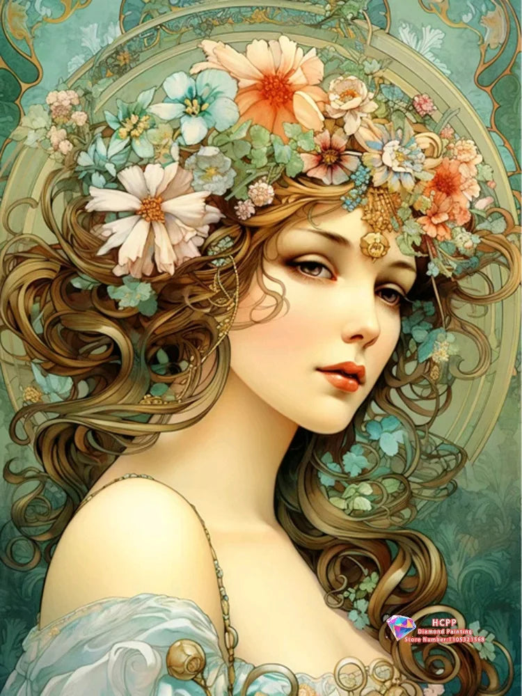 Elegant Women And Flowers Diamond Painting Kit Square / Round Diamond 5D DIY Mosaic