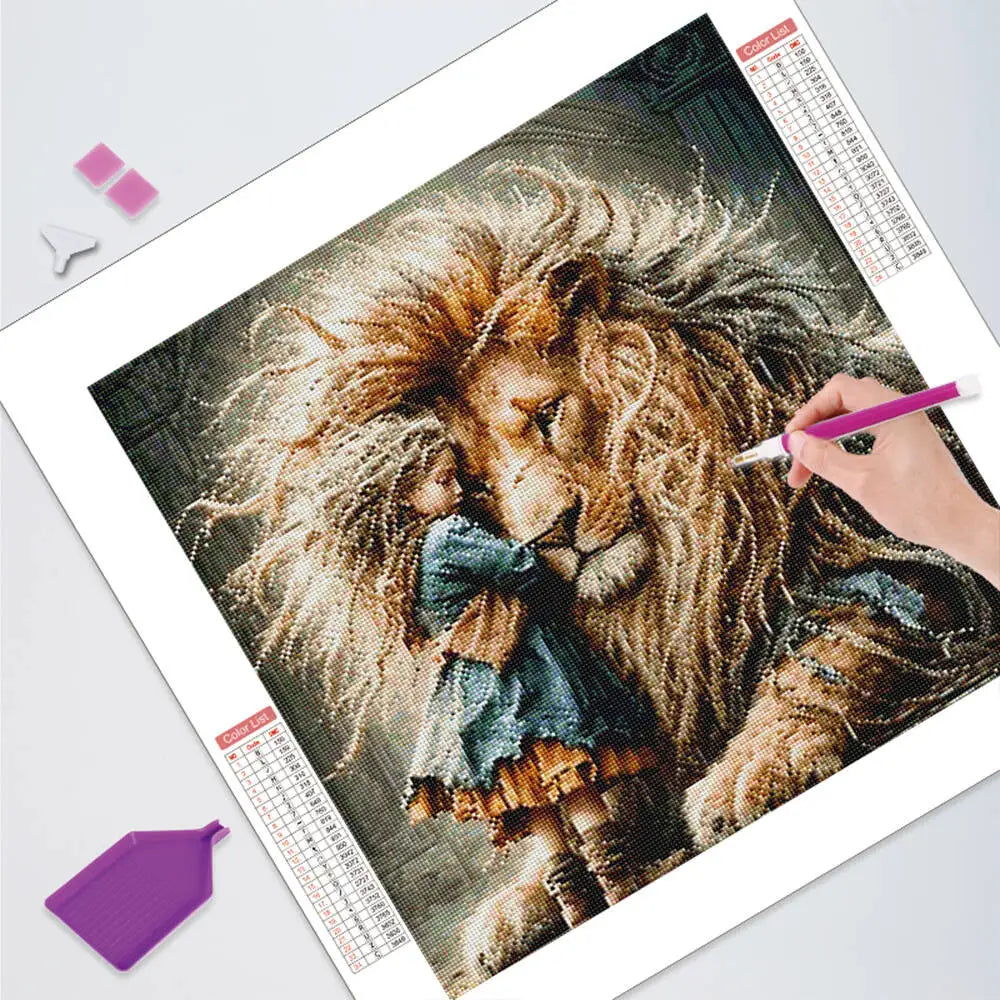 HUACAN Lion Diamond Painting Girl Full Square Round Drill Diamond Mosaic Animal Embroidery Wall Decoration Handmade Gift