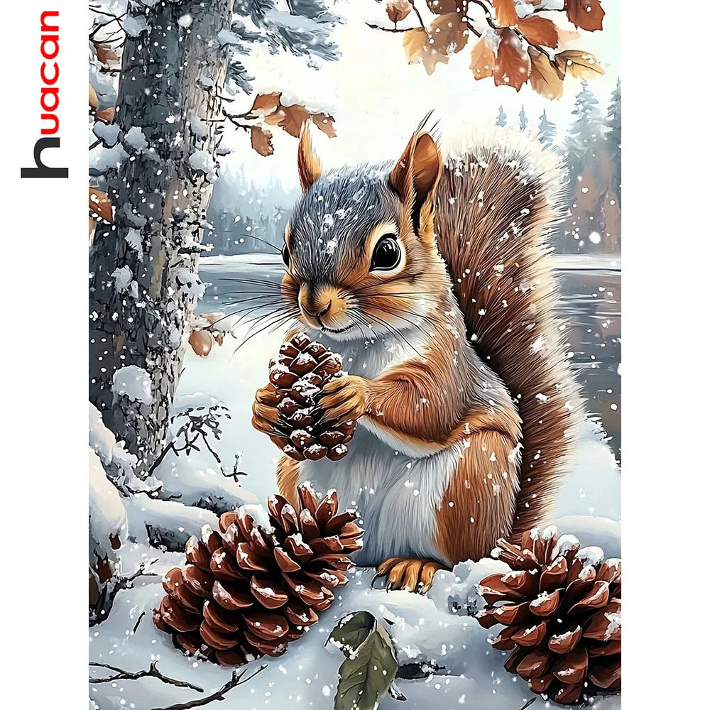 Huacan Squirrel Snow DIY Diamond Painting Full Square / Round Drill