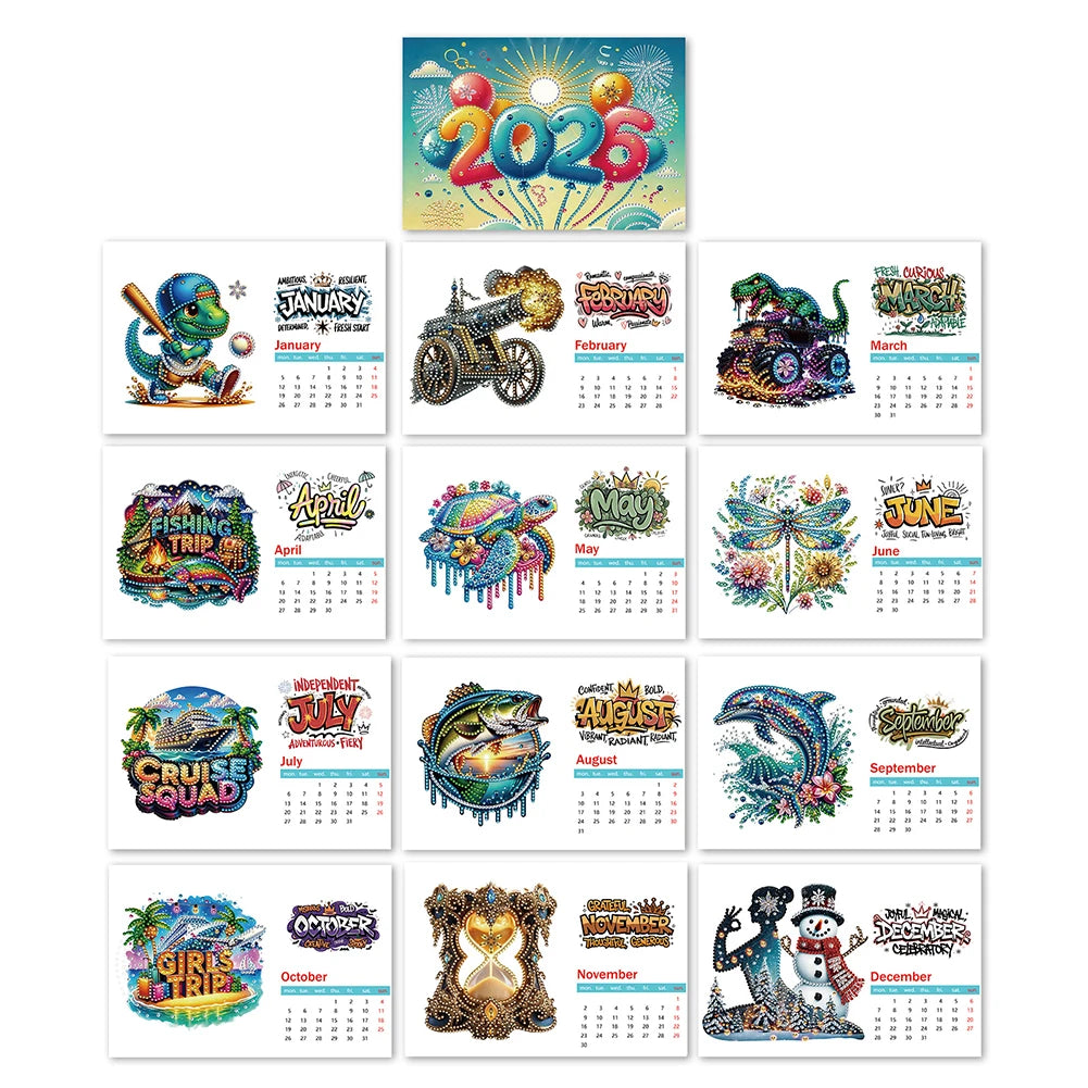 2026 Calendar Diamond Painting, Calendar Set With Irregular Shaped Diamonds Diamond Painting Kit DIY Diamond Art Desk Calendar
