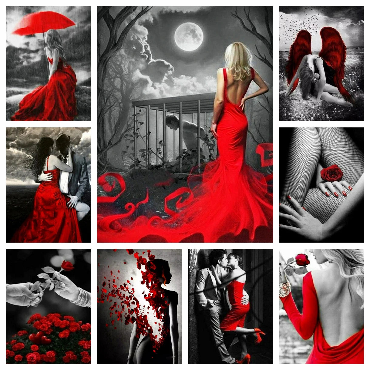 5D Full Diamond Mosaic Woman Embroidery Sale Black Red Diamond Painting Portrait Picture Rhinestones Rose Home Decor