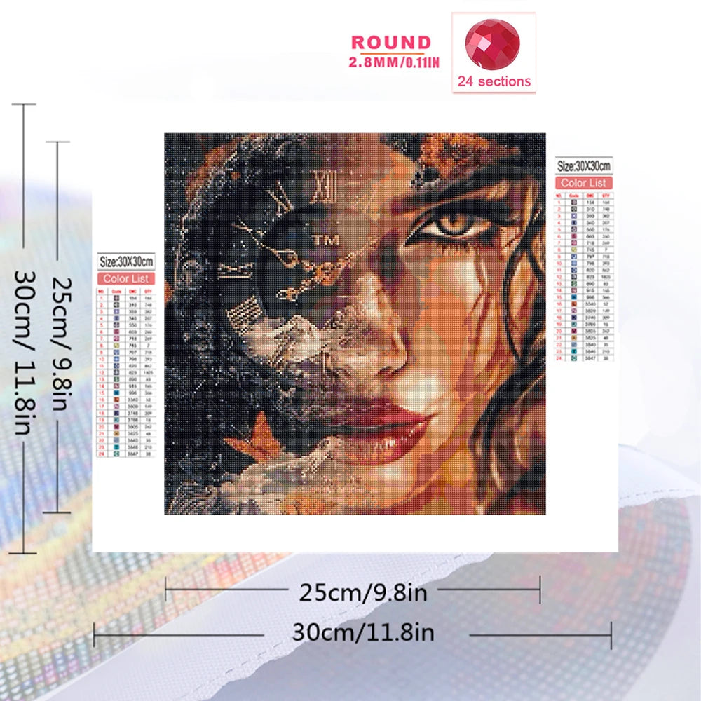 Momoart DIY Diamond Embroidery Woman Portrait Craft Kit Painting Clock Suitable for Beginners Diamond Mosaic Home Decoration
