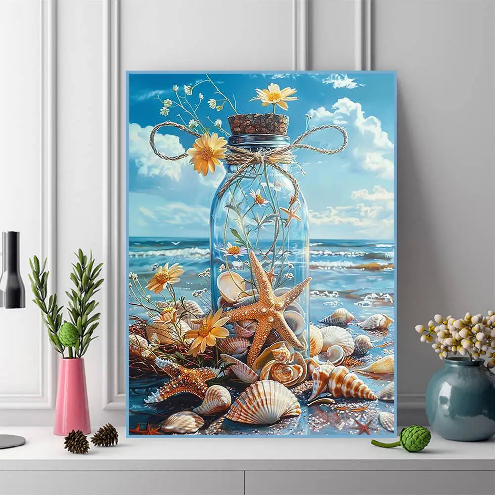 Momoart Diamond Mosaic Bottle Landscape Full Square Round Diamond Painting Seaside DIY Embroidery Starfish Shell Handicraft
