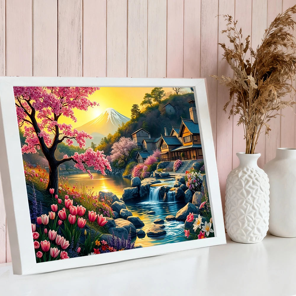 HUACAN Diamond Painting Nature Landscape Mountain House Scenery Tree Lake Full Square / Round Drills