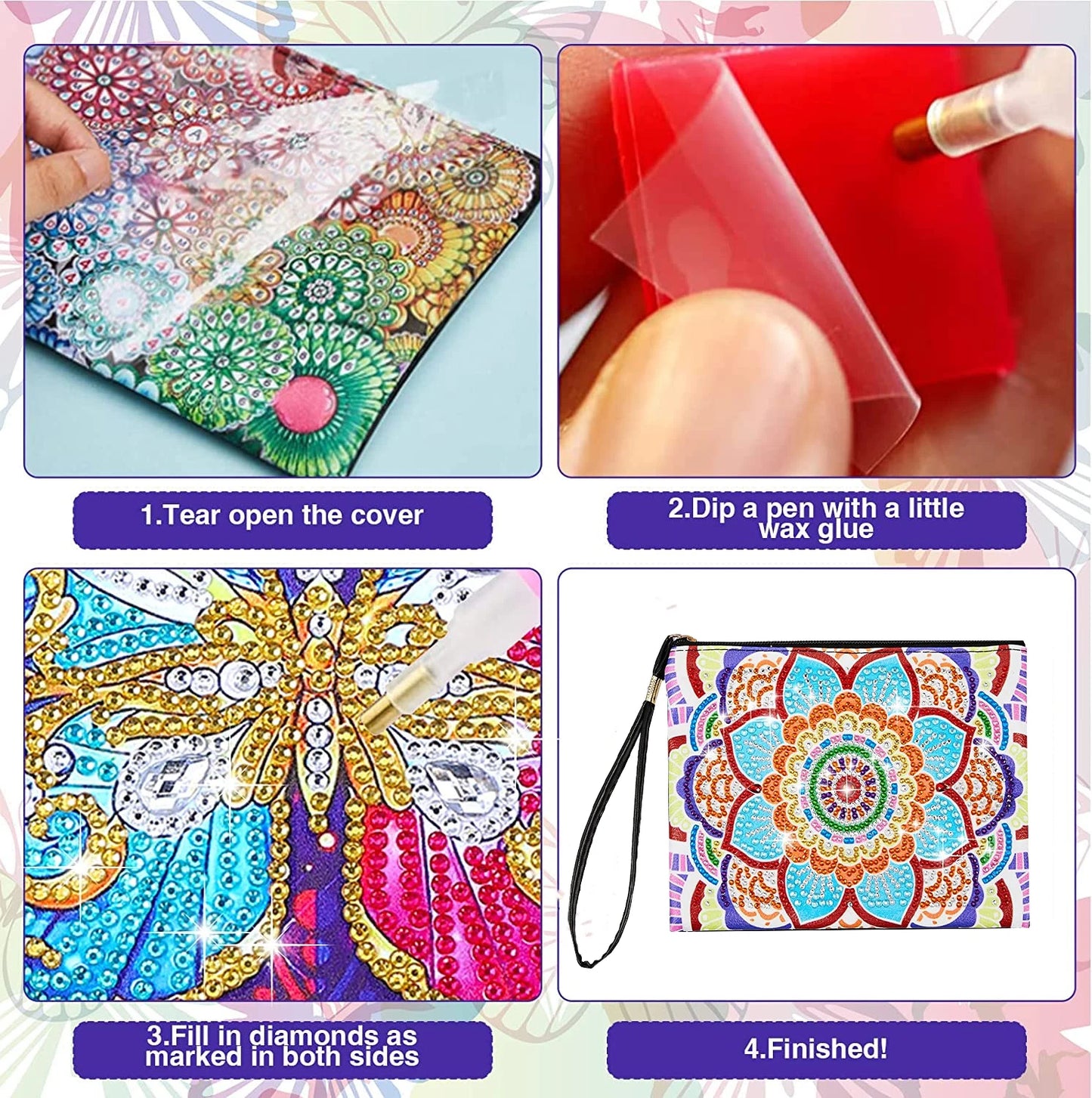 1pc DIY Purses Diamond Painting Mandala Kits for Adults One Sided Drill PU Leather Handbags Cactus Diamond Art Purses for Women