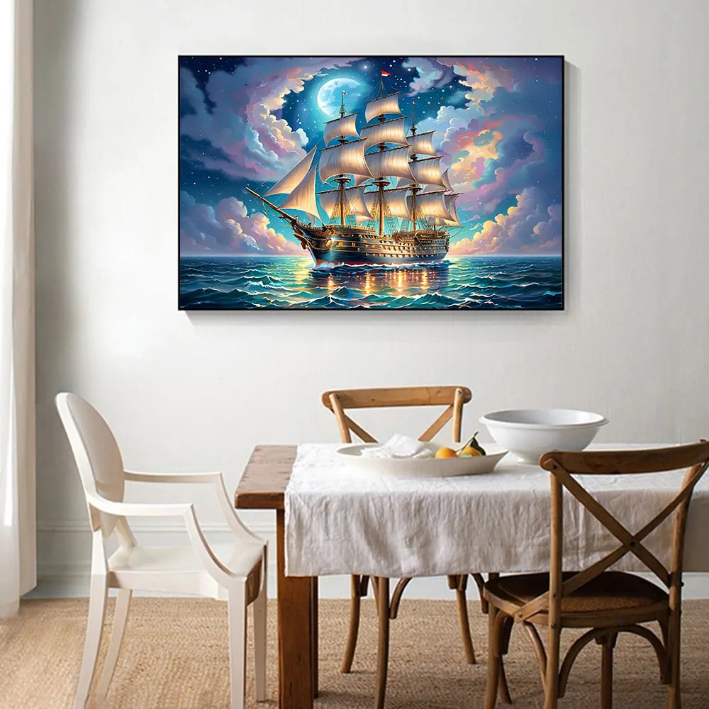 Huacan Full Square / Round Diamond Painting Moon, Ship Landscape