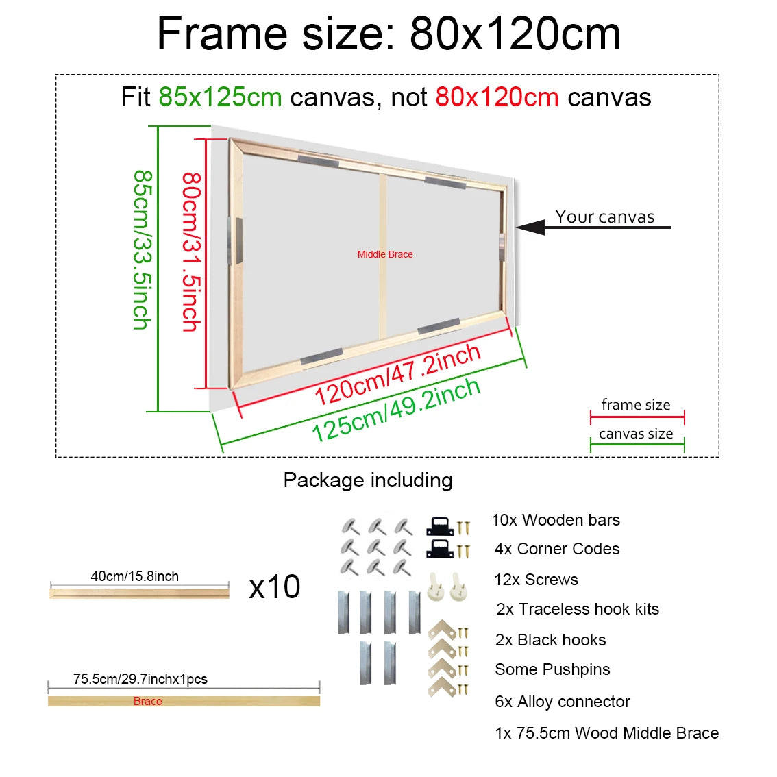 40x60, 50x70, 60x90, 60x120 DIY Wood Frame Kit For Diamond Painting Wall Art, Frame