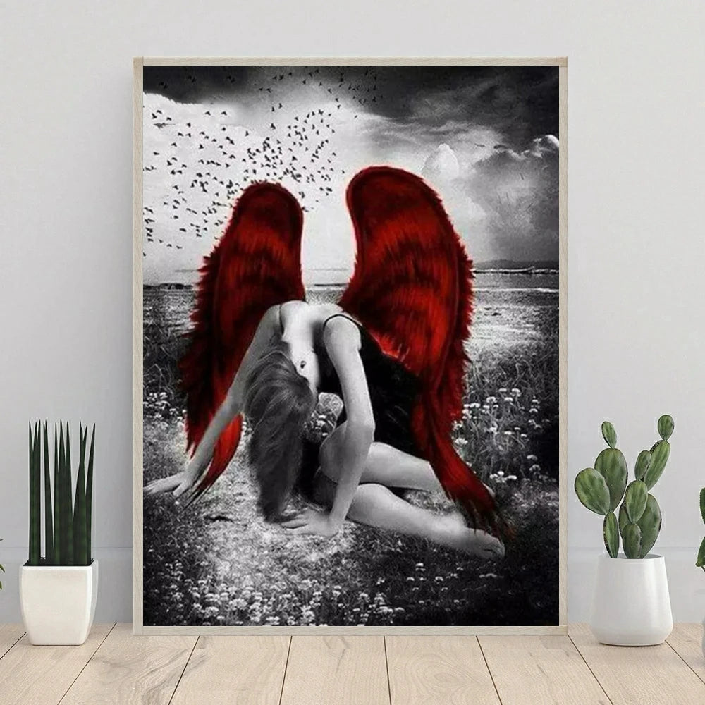 5D Full Diamond Mosaic Woman Embroidery Sale Black Red Diamond Painting Portrait Picture Rhinestones Rose Home Decor