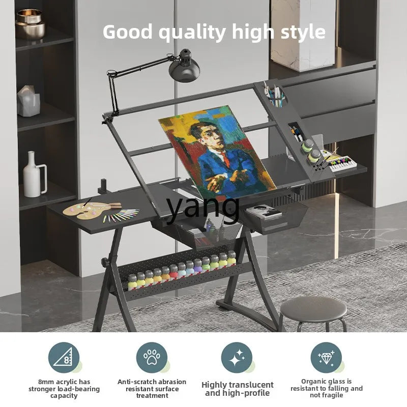 lmm Art Drawing Table Glass Adjustable Height Drawing Drafting Designer Desk
