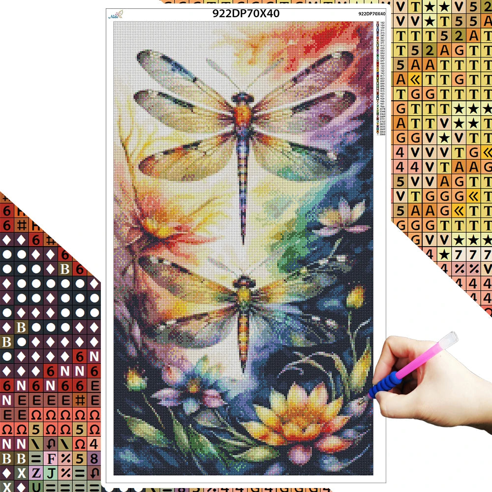 Dragonflies Flying and Flowers Full DIY Diamond Painting Square / Round Drills