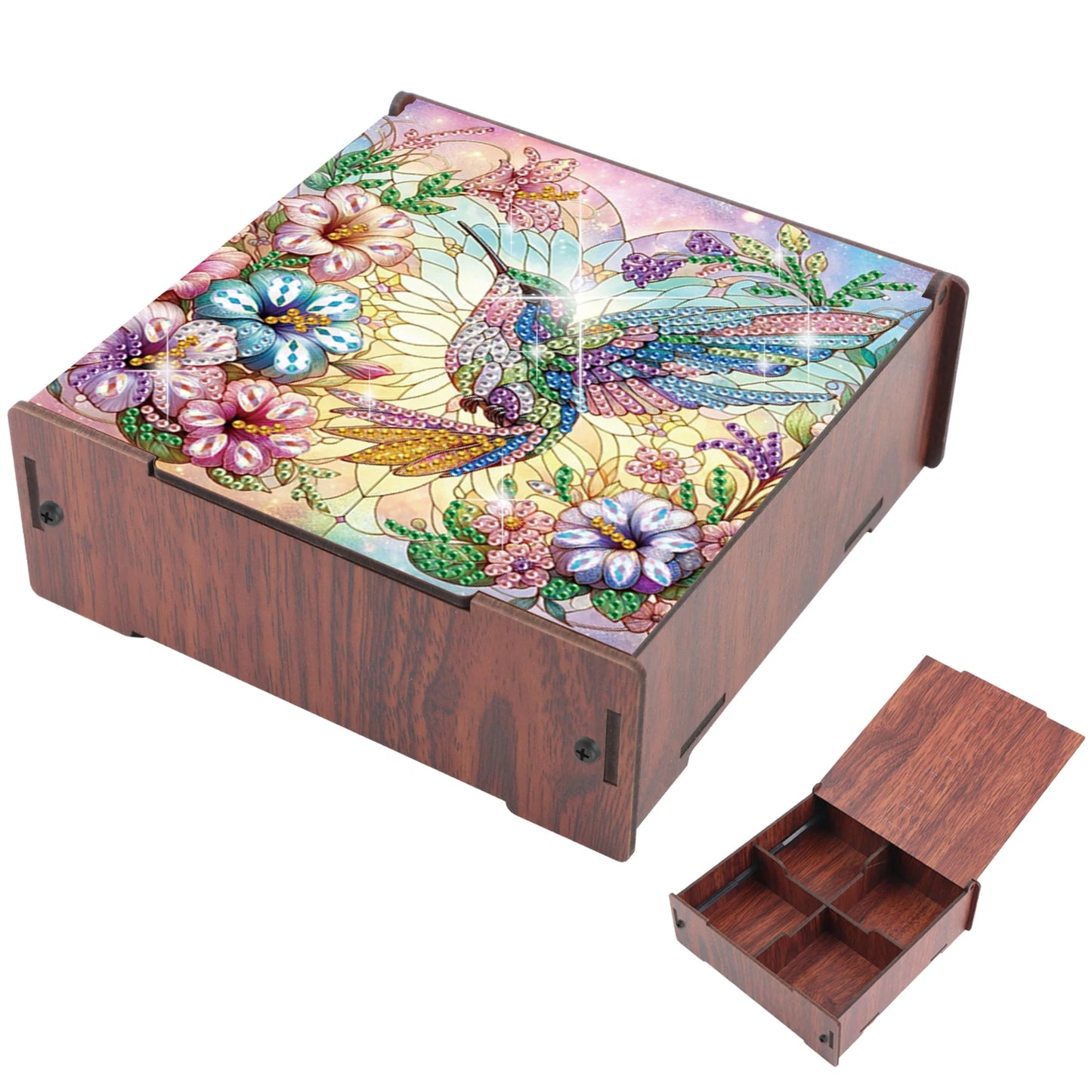 5D DIY Animal Girl Theme 4 Slots Diamond Painting Kit, Wooden Storage Box Diamond Art Jewelry Case, Storage Organizer