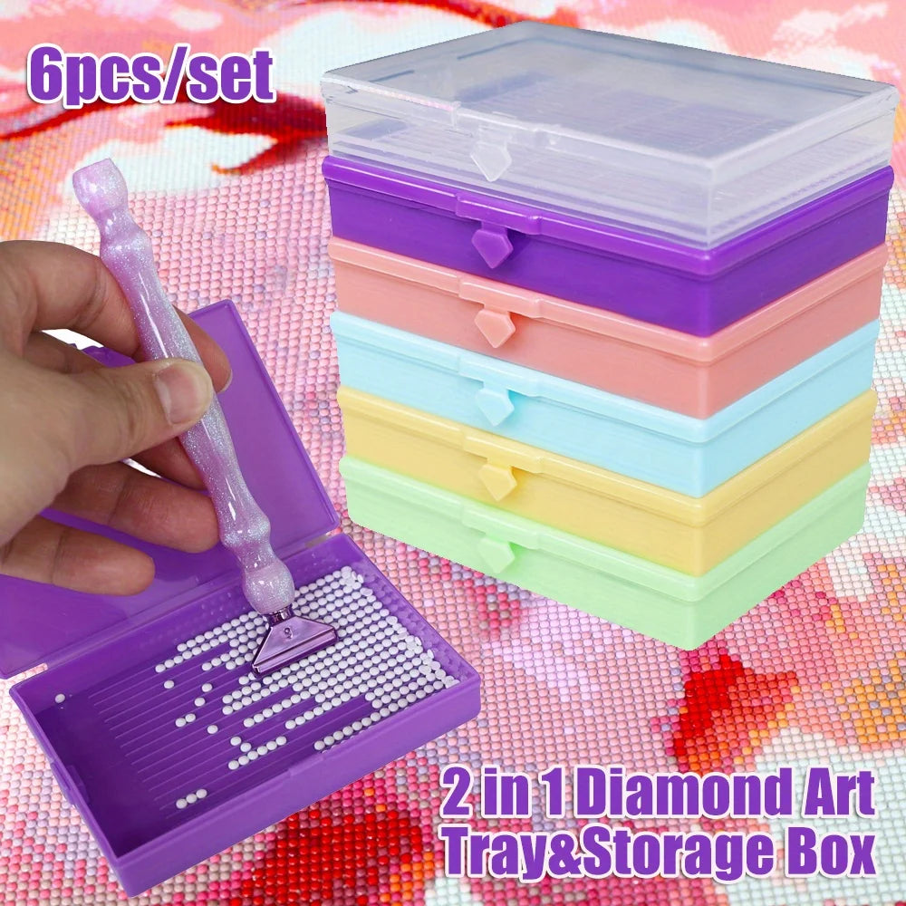 6pcs/ Set New 2 In 1 Diamond Art Tray Storage Box, Diamond Painting Tools Accessies, Storage Box For DIY Crafts