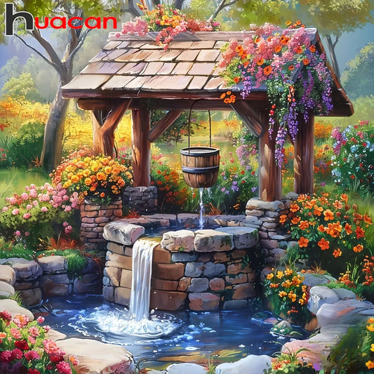 Huacan DIY Diamond Painting Garden Stone Well Flower Landscape Full Square / Round Drill