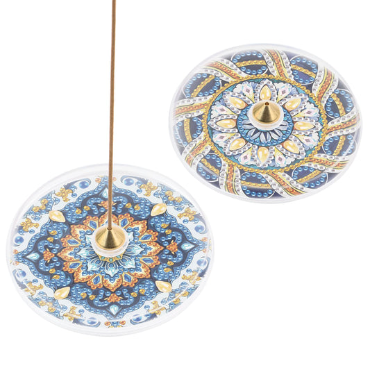 2PCS Diamond Art Painting Meditation Incense Plate Kit, Mandala Pattern