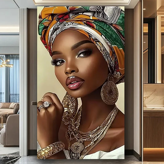 Vibrant African Woman Colorful Turban 5D Diamond Painting Full Square Round Diamond Large Size