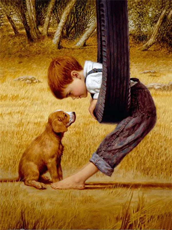 HUACAN 5D DIY Diamond Painting Little Boy and Dog Full Square / Round Full Drill
