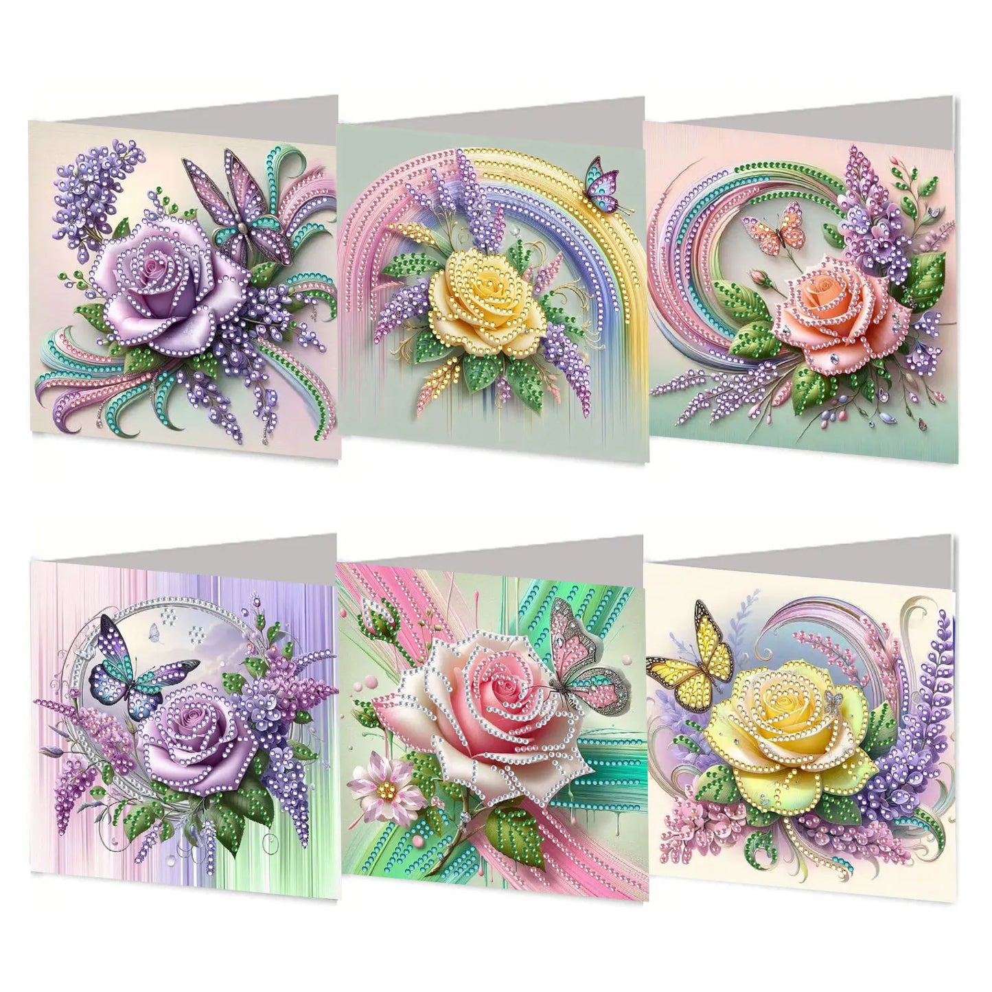 6-piece Butterfly Flower Diamond Art Card Set - DIY Diamond Painting Card, Suitable for All Occasions