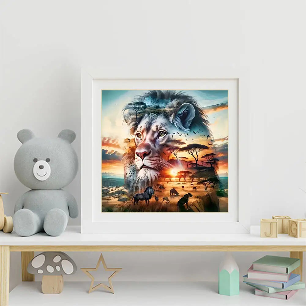 Momoart Diamond Mosaic Lion In Sunset Painting, DIY Full Square / Round Drills