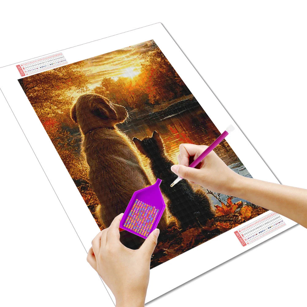 Huacan Full Square / Round 5D DIY Diamond Painting Dog & Cat Landscape