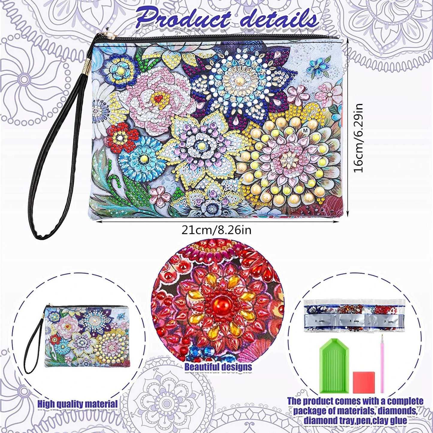 1pc DIY Purses Diamond Painting Mandala Kits for Adults One Sided Drill PU Leather Handbags Cactus Diamond Art Purses for Women