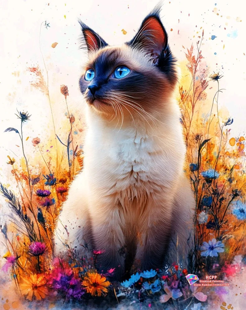Cat Diamond Painting Kit, Square, Round Diamond 5D DIY Mosaic Handmade Art
