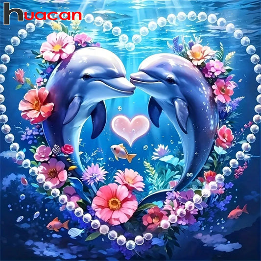 Huacan 5D DIY Diamond Painting Dolphins Heart Flower Full Square / Round Drill