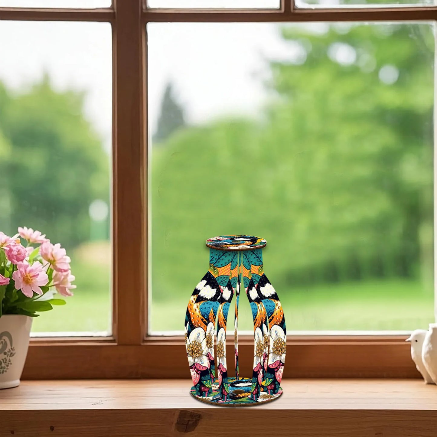 A Diamond Painting Set, A Handcrafted DIY Wooden Vase With Diamond-Encruted Floral Themes, Suitable For Home Decoration