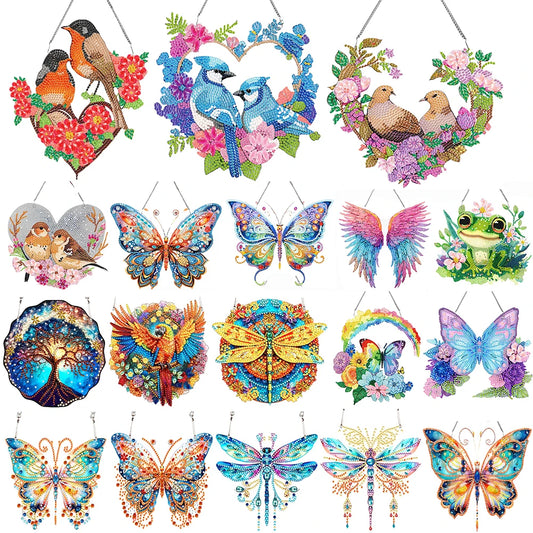 Acrylic Butterfly Single-Sided Diamond Painting Hanging Pendant Diamond Art Hanging Pendant 5D DIY Diamond Painting Dots Pendant