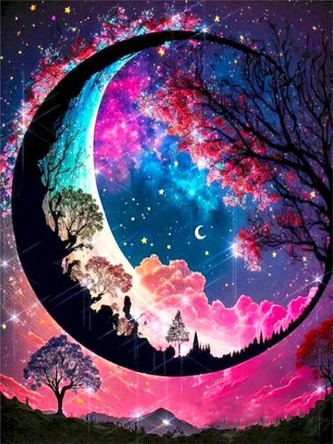 5D DIY Diamond Painting Fantasy Moon Tree Landscape Full Round Drill