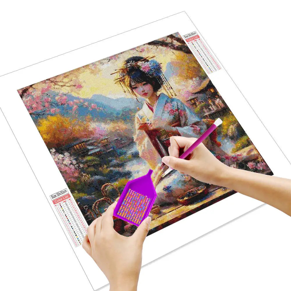 HUACAN Japanese Women, Cherry Blossom Flower, DIY Diamond Painting 5d Portrait Full Square / Round Drill