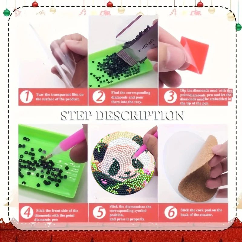 8-PCS Set With Bracket DIY Diamond Painting Set, Animal Themed Coaster Set, Sparkling Diamond Art Wooden Mosaic Craft Set