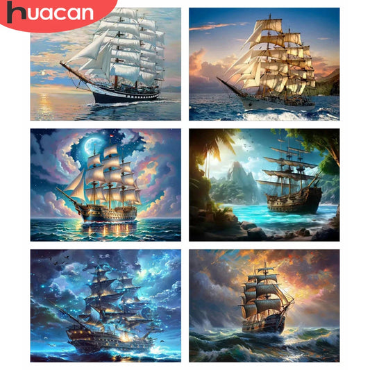 HUACAN 5d DIY Diamond Painting Ships Landscape Sea Scenery Full Square / Round Drills