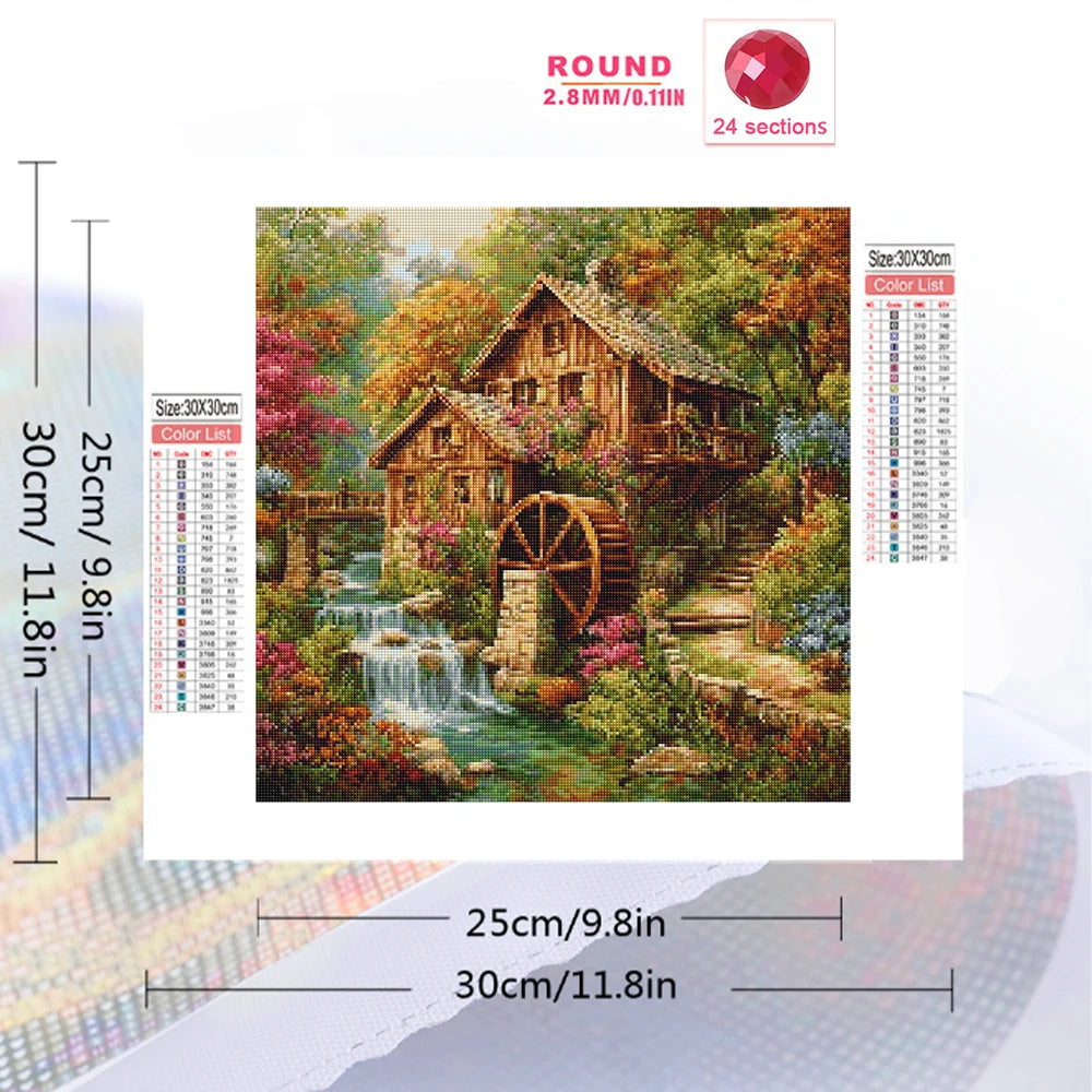 Momoart Diamond Painting House Landscape River Painting DIY Full Square / Round