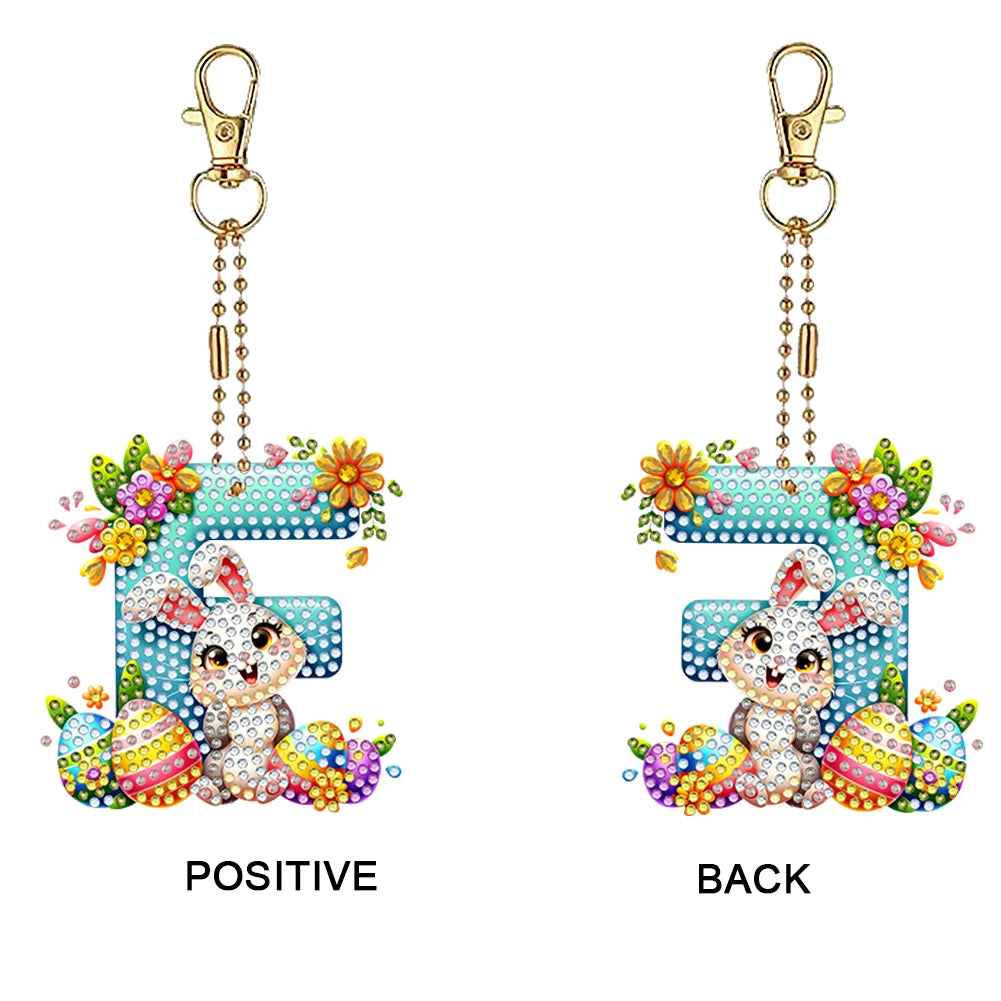 PET Double Sided, Special Shaped, Easter Alphabet DIY Diamond Painting Keychain